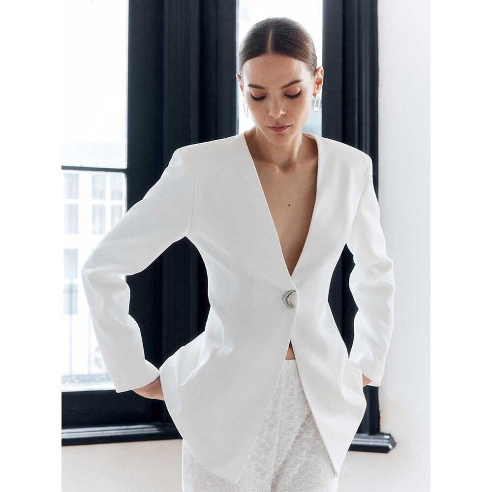 Commense Solid Metal Lunar Button V Neck Minimali… - image 1